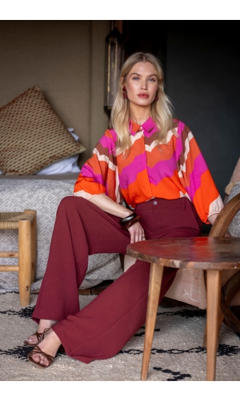 BLOUSE MET WAVE PRINT 63216 20 Ecru/Brown/Cassis