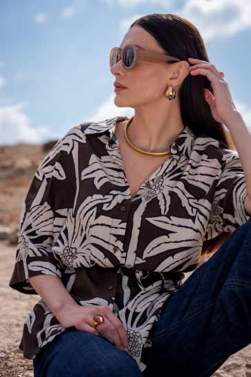 Geisha Blouse BLOUSE MET CEINTUUR 63293 20 Brown/Off white