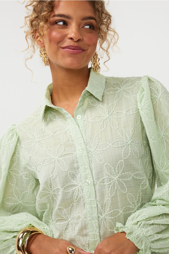 Ydence groene dames blouse | Close up