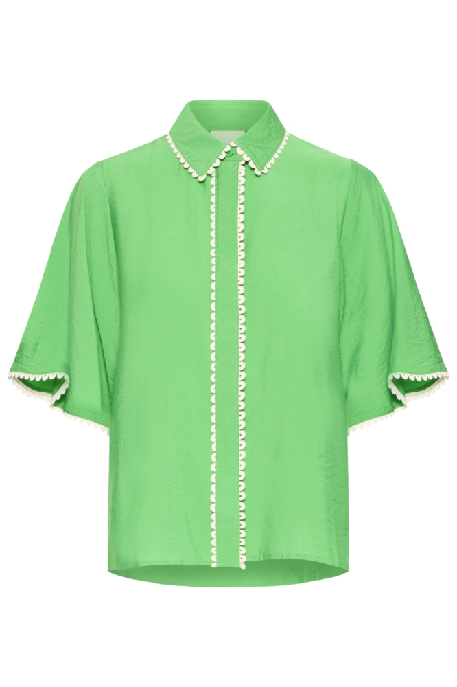 Ichi groene dames blouse | Vooraanzicht