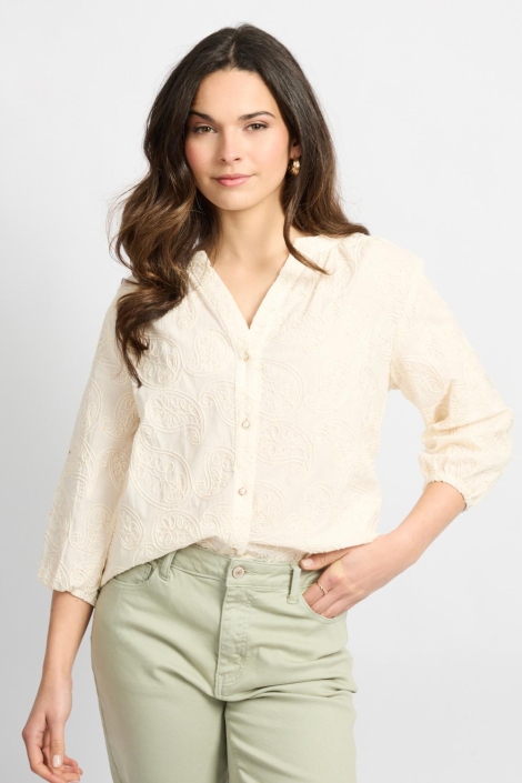 C&S The Label beige dames blouse | Model vooraanzicht