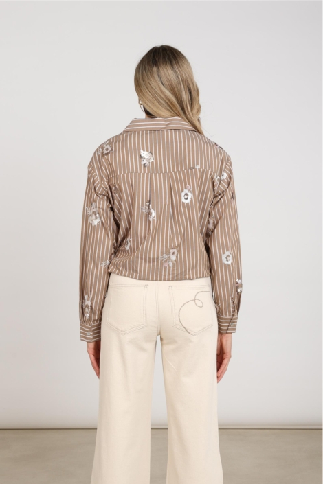 Nukus taupe dames blouse | Model achteraanzicht
