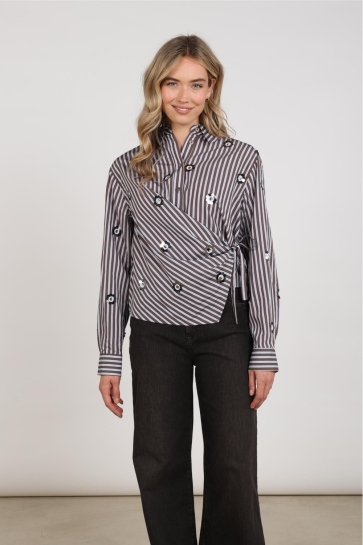 Nukus Blouse AMY BLOUSE STRIPE NKF02139 393 chocolate/sky