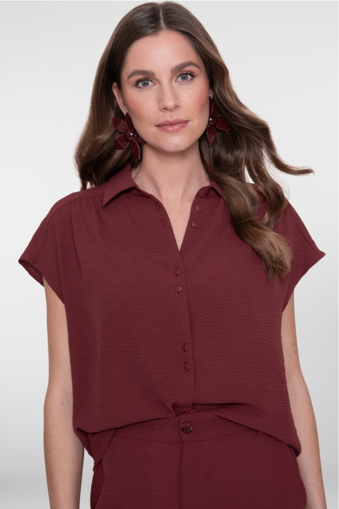 Geisha bordeaux dames blouse | Model vooraanzicht