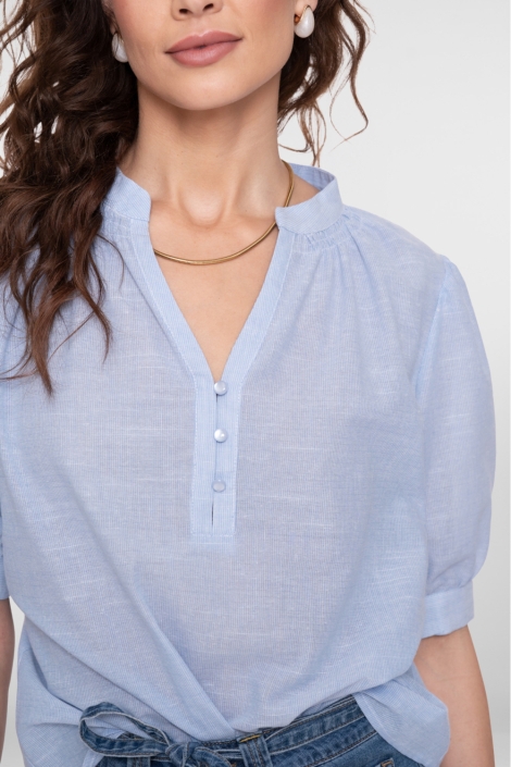 Geisha blauwe dames blouse | Close up