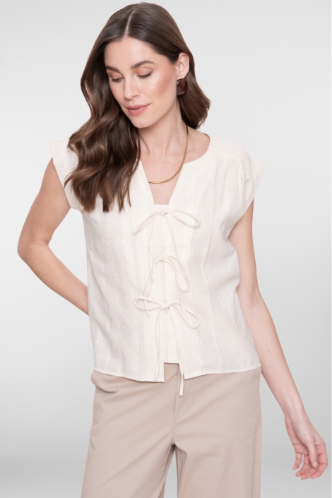 Geisha zand dames blouse | Model vooraanzicht