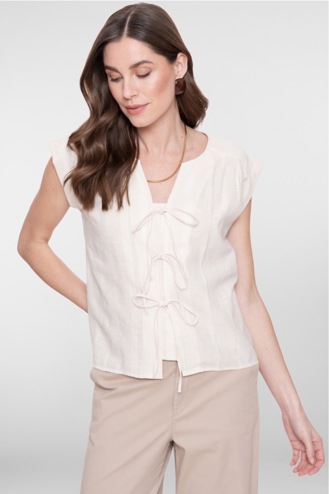 Geisha zand dames blouse | Model vooraanzicht
