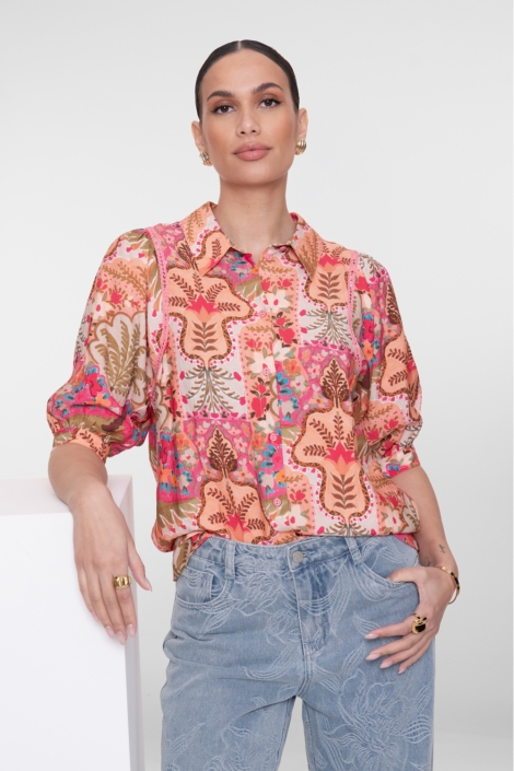 Geisha multi color dames blouse | Model vooraanzicht