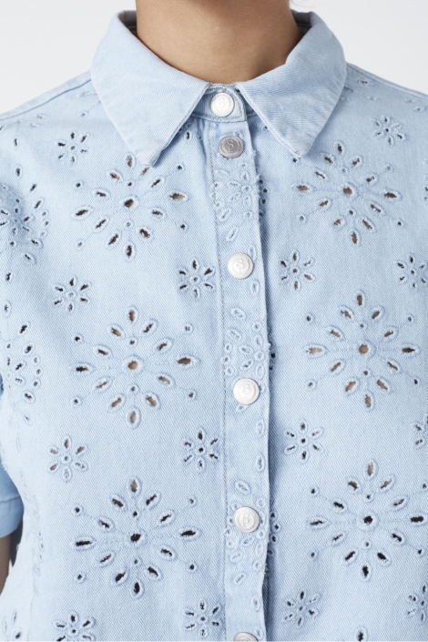 SisterS point blauwe dames blouse | Close up