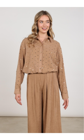 ALLY BLOUSE PAILLET BEADS NKF02129 TOFFEE