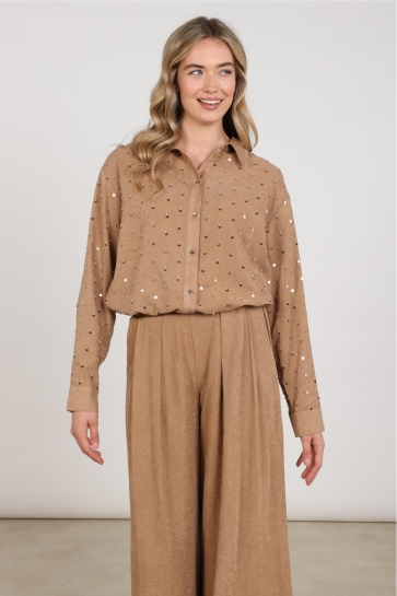 Nukus Blouse ALLY BLOUSE PAILLET BEADS NKF02129 TOFFEE