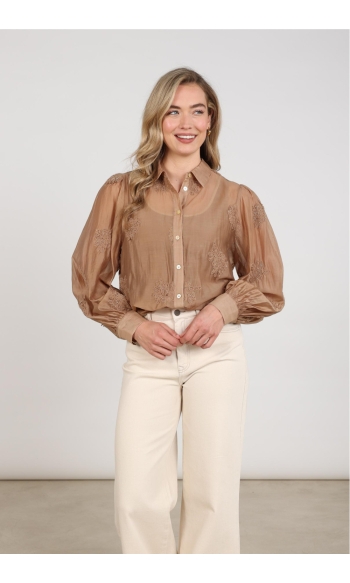 MILANOVA BLOUSE EMBROIDERY NKF02142 335 toffee