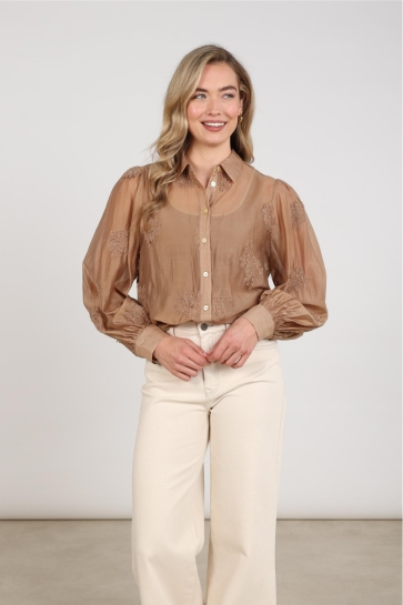 Nukus Blouse MILANOVA BLOUSE EMBROIDERY NKF02142 335 toffee