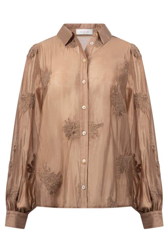 Nukus camel dames blouse | Vooraanzicht