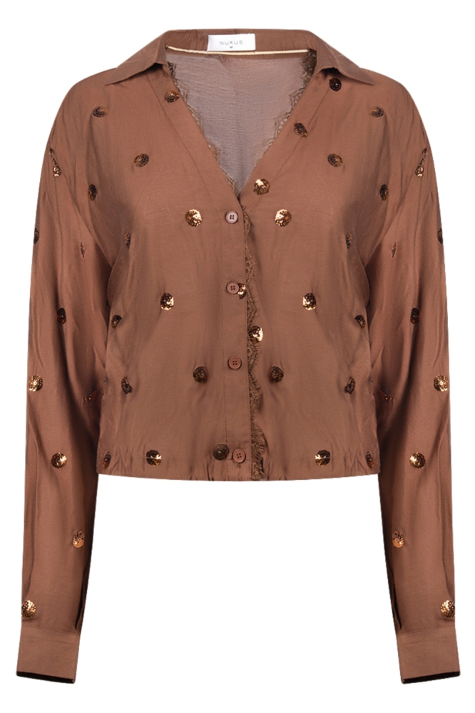 Nukus camel dames blouse | Vooraanzicht