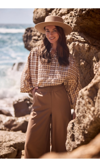MAYA BLOUSE CHECK NKF02215 Offwhite/Toffee