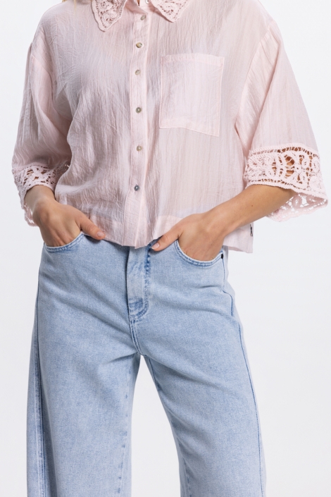 Juffrouw Jansen roze dames blouse | Close up