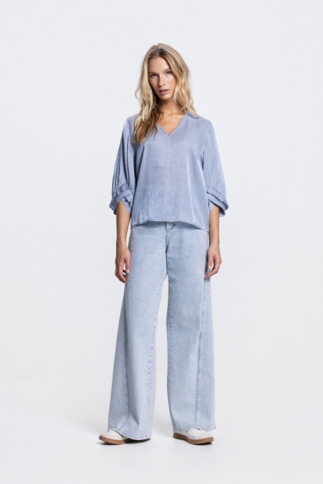 Juffrouw Jansen blauwe dames blouse | Model