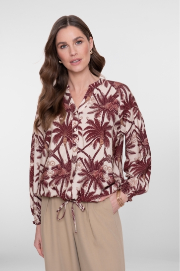 Geisha Blouse PALMBOOM DRAWSTRING BLOUSE 63229 20 Ecru/Cherry Red