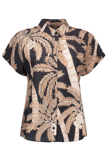 Geisha Blouse BLOUSE MET PALMBOOM PRINT 63252 20 720 sand/black