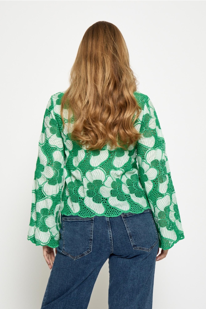 Minus groene dames blouse | Model achteraanzicht