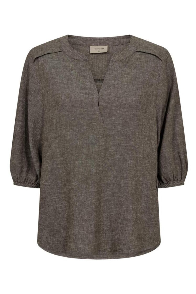 Freequent camel dames blouse | Model vooraanzicht