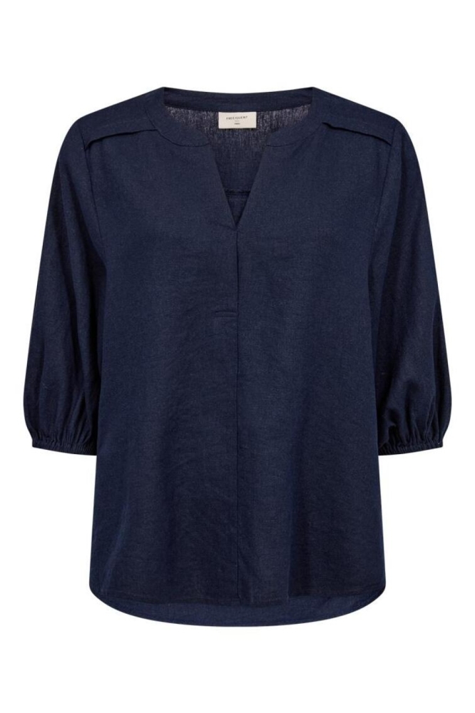 Freequent blauwe dames blouse | Vooraanzicht
