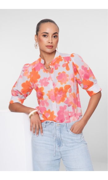 BLOUSE MET PATROON 63488 20 000250 ORANGE/PINK