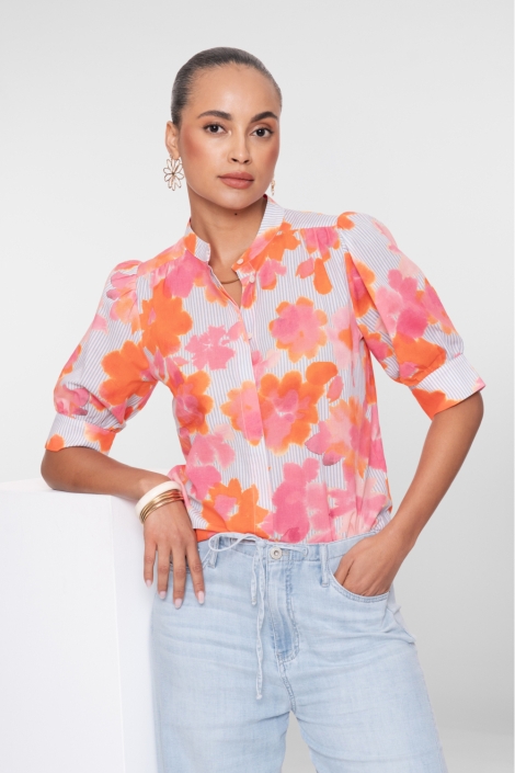 Geisha oranje dames blouse | Model vooraanzicht