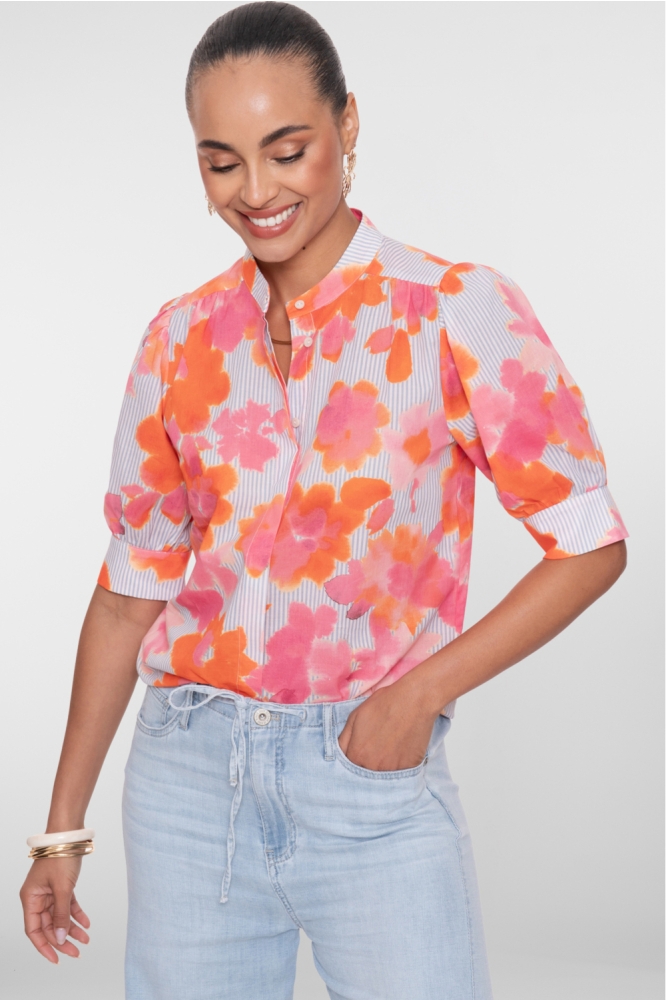 Geisha oranje dames blouse | Model vooraanzicht