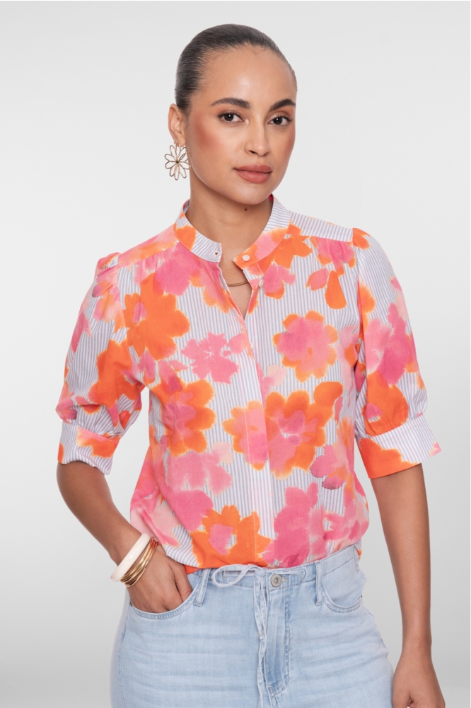 Geisha oranje dames blouse | Model vooraanzicht