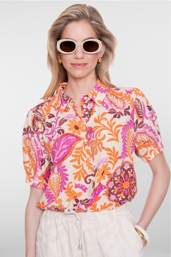 Geisha oranje dames blouse | Model vooraanzicht