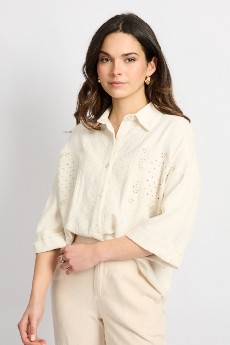 C&S The Label beige dames blouse | Model vooraanzicht