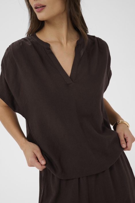 Kaffe bruine dames t-shirt | Close up