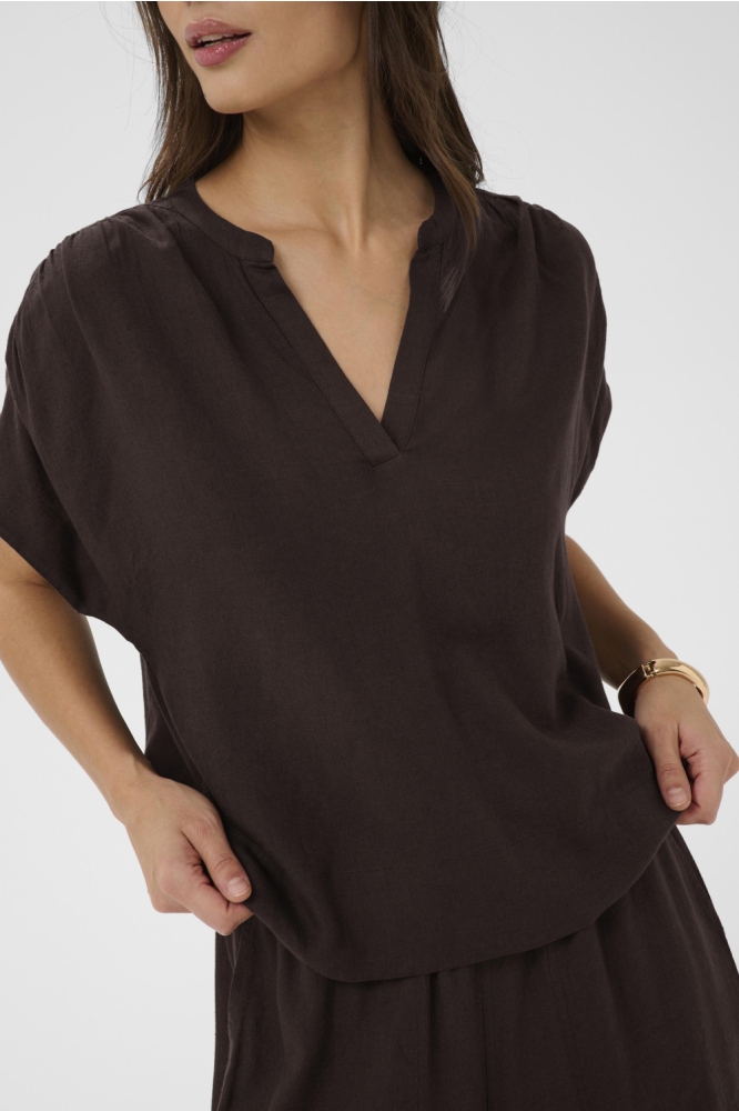 Kaffe bruine dames t-shirt | Close up