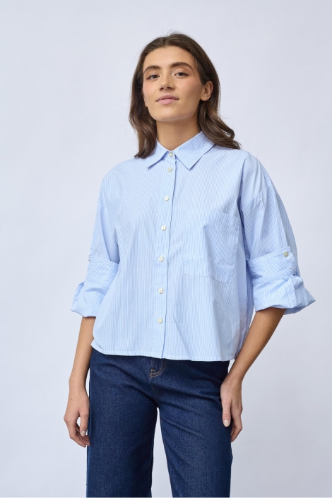 SisterS point blauwe dames blouse | Model vooraanzicht