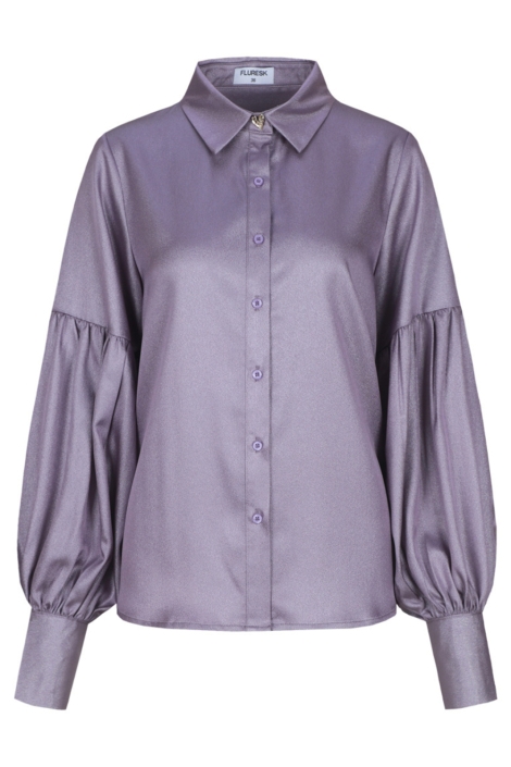 Fluresk paarse dames blouse | Vooraanzicht