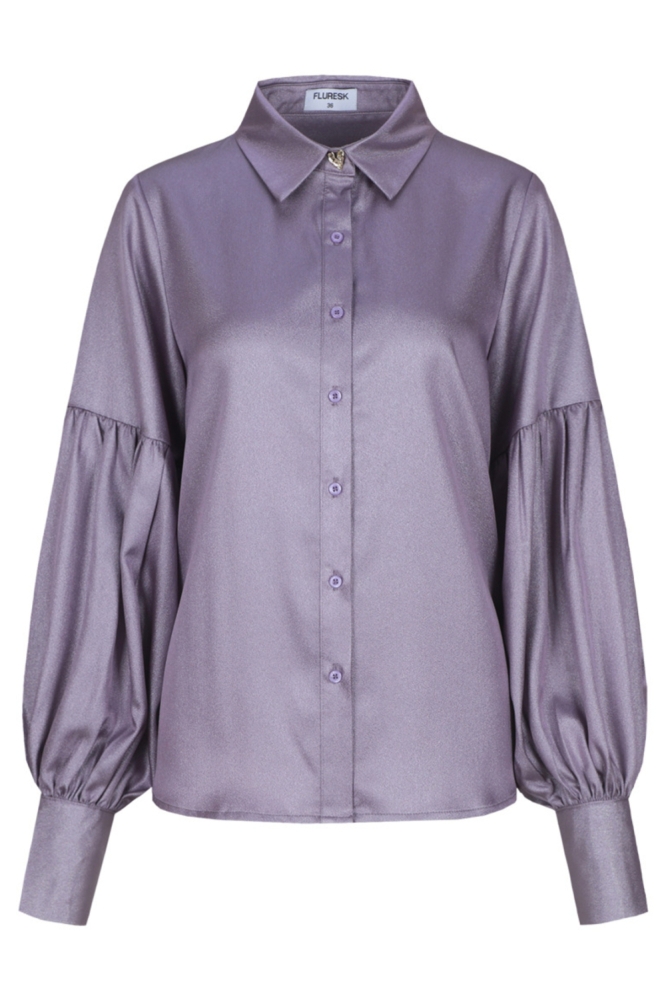 Fluresk paarse dames blouse | Vooraanzicht