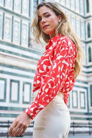 EsQualo Blouse BLOUSE WIDE SCARLET GRAPIC SP26 14004 PRINT