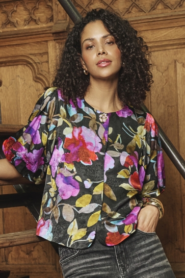 EsQualo Blouse BLOUSE BALLOON SLEEVE GLOWING W26 15700 999 print