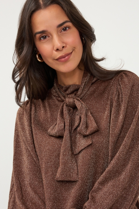 EsQualo bruine dames blouse | Close up