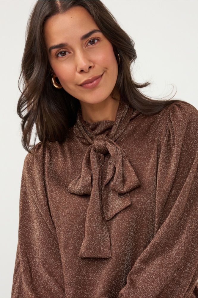EsQualo bruine dames blouse | Close up