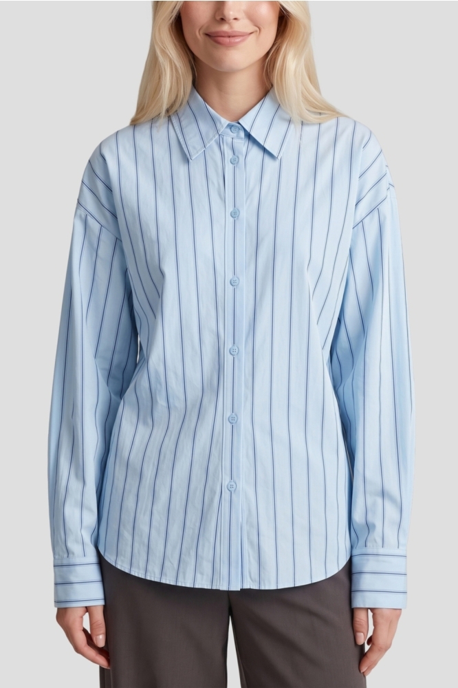 Fluresk blauwe dames blouse | Close up