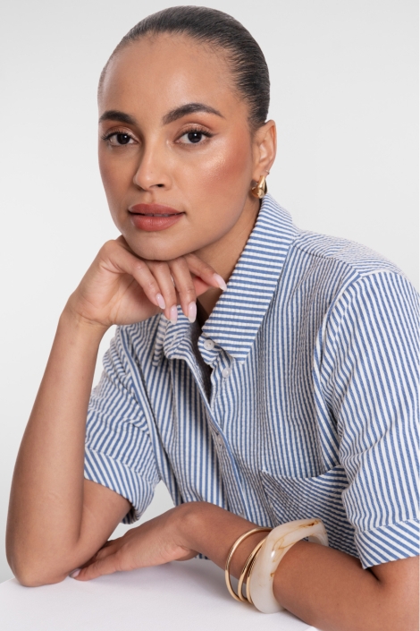 Geisha blauwe dames blouse | Close up