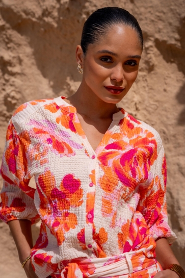 Geisha Blouse BLOUSE MET STRUCTUUR PATROON 63490 20 ORANGE/PINK/SAND
