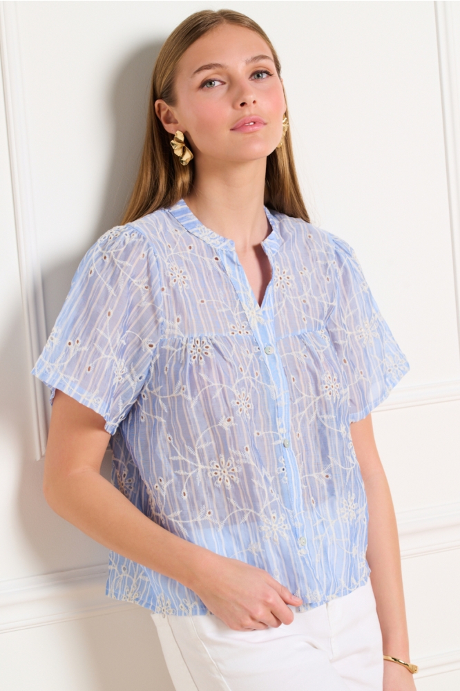 LolaLiza blauwe dames blouse | Model vooraanzicht