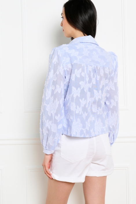 LolaLiza blauwe dames blouse | Model achteraanzicht