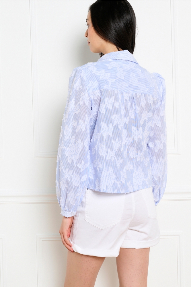 LolaLiza blauwe dames blouse | Model achteraanzicht