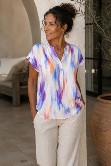 NED T-shirt LUCIE SL BLUE BRUSH AQUAREL WOVE 26S5 X2006 02 Blue