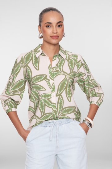 Geisha Blouse BLOUSE MET BLADERPRINT EN KLASSIEKE KRAAG 63449 20 OFF-WHITE/GREEN